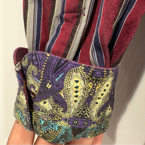 Robert Graham Men’s Striped Embroidered Paisley Contrasting Flip Cuff Shirt L - Picture 4 of 13